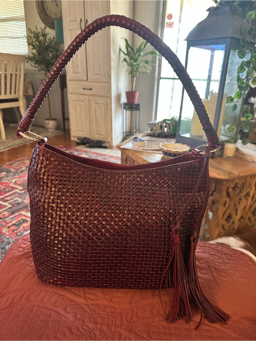 Patricia Nash Castelli Woven Italian Leather Shoulder Hobo Bag in Oxblood) NWOT - Picture 2 of 12